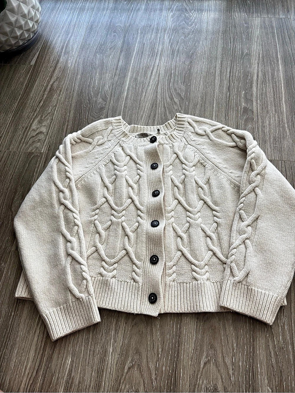Barbour Elina Cable Stitch Cardigan Cream Medium